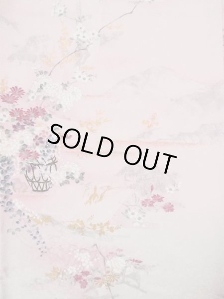 Photo5: Mint L0204S Used Japanese womenPale Light Pink FURISODE long-sleeved / Silk. Flower,   (Grade A+) (5)
