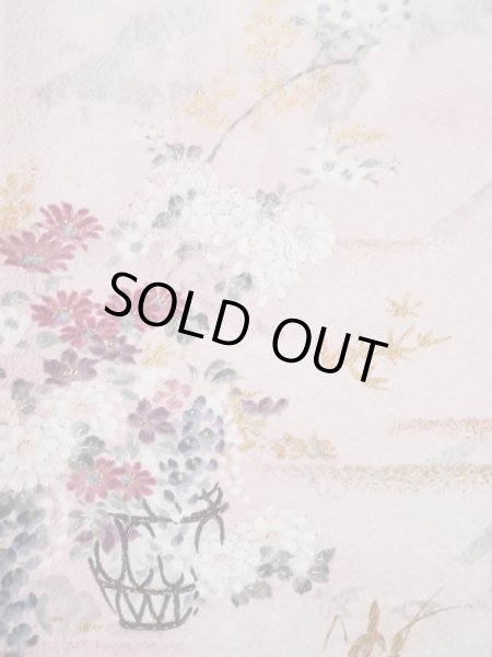 Photo7: Mint L0204S Used Japanese womenPale Light Pink FURISODE long-sleeved / Silk. Flower,   (Grade A+) (7)