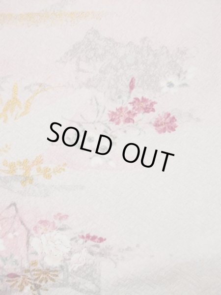 Photo9: Mint L0204S Used Japanese womenPale Light Pink FURISODE long-sleeved / Silk. Flower,   (Grade A+) (9)