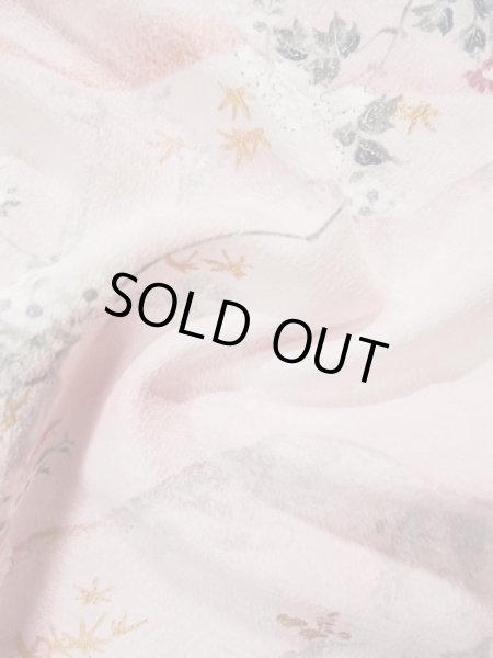 Photo14: Mint L0204S Used Japanese womenPale Light Pink FURISODE long-sleeved / Silk. Flower,   (Grade A+) (14)