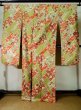 Photo3: L0204U Used Japanese womenShiny Pale Yellowish Green FURISODE long-sleeved / Silk. Chrysanthemum,   (Grade D) (3)