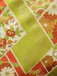 Photo11: L0204U Used Japanese womenShiny Pale Yellowish Green FURISODE long-sleeved / Silk. Chrysanthemum,   (Grade D) (11)