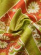 Photo15: L0204U Used Japanese womenShiny Pale Yellowish Green FURISODE long-sleeved / Silk. Chrysanthemum,   (Grade D) (15)