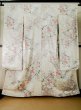 Photo1: L0204V Used Japanese womenShiny  Off White FURISODE long-sleeved / Silk. Flower,   (Grade D) (1)