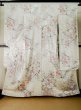 Photo2: L0204V Used Japanese womenShiny  Off White FURISODE long-sleeved / Silk. Flower,   (Grade D) (2)
