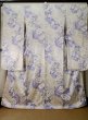 Photo1: L0205A Used Japanese womenShiny  Off White FURISODE long-sleeved / Silk. Flower,   (Grade B) (1)