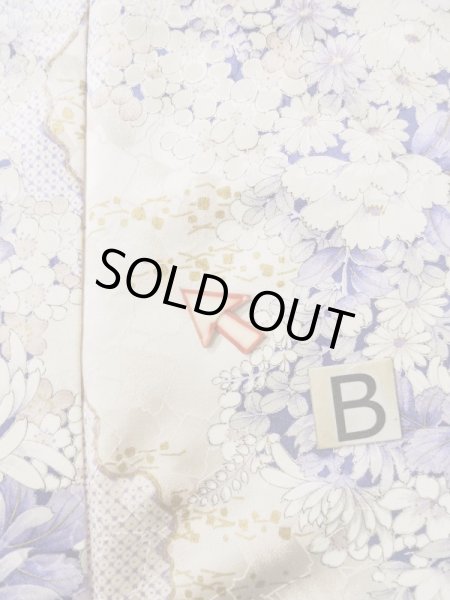 Photo19: L0205A Used Japanese womenShiny  Off White FURISODE long-sleeved / Silk. Flower,   (Grade B) (19)