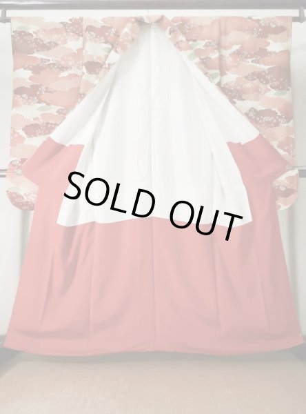 Photo4: L0205B Used Japanese women  Cream FURISODE long-sleeved / Silk. Colud,   (Grade B) (4)