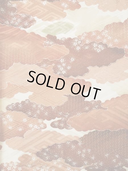 Photo5: L0205B Used Japanese women  Cream FURISODE long-sleeved / Silk. Colud,   (Grade B) (5)