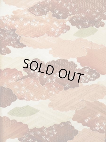 Photo6: L0205B Used Japanese women  Cream FURISODE long-sleeved / Silk. Colud,   (Grade B) (6)