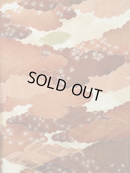 Photo7: L0205B Used Japanese women  Cream FURISODE long-sleeved / Silk. Colud,   (Grade B) (7)