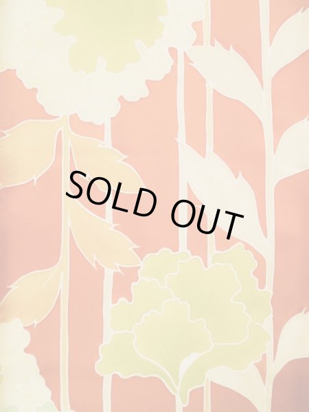 Photo6: L0205D Used Japanese womenCreamy  Orange FURISODE long-sleeved / Silk. Flower, Base woben : Flower and leaf  (Grade B) (6)