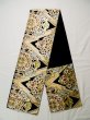 Photo1: L0216W Vintage Japanese Kimono   Black FUKURO OBI sash Flower Silk. (1)