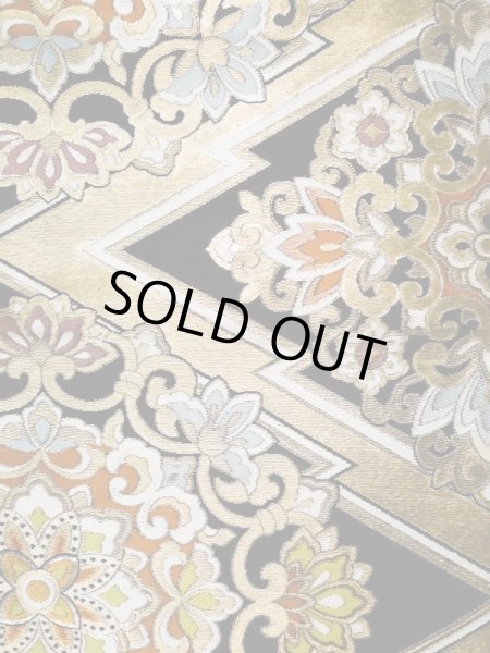 Photo4: L0216W Vintage Japanese Kimono   Black FUKURO OBI sash Flower Silk. (4)