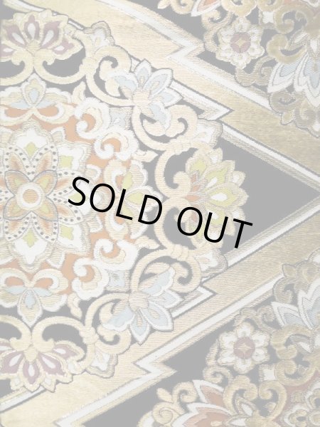 Photo5: L0216W Vintage Japanese Kimono   Black FUKURO OBI sash Flower Silk. (5)