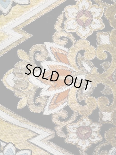 Photo6: L0216W Vintage Japanese Kimono   Black FUKURO OBI sash Flower Silk. (6)