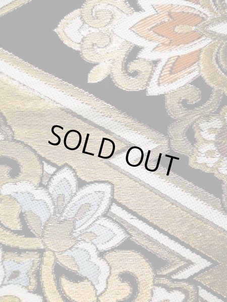 Photo7: L0216W Vintage Japanese Kimono   Black FUKURO OBI sash Flower Silk. (7)