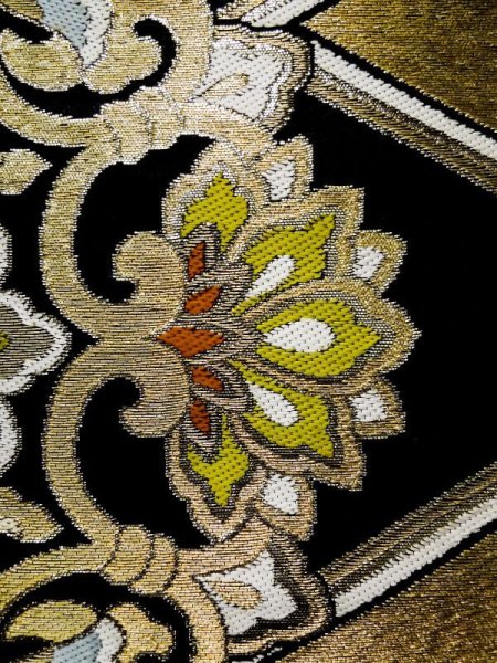 Photo8: L0216W Vintage Japanese Kimono   Black FUKURO OBI sash Flower Silk. (8)