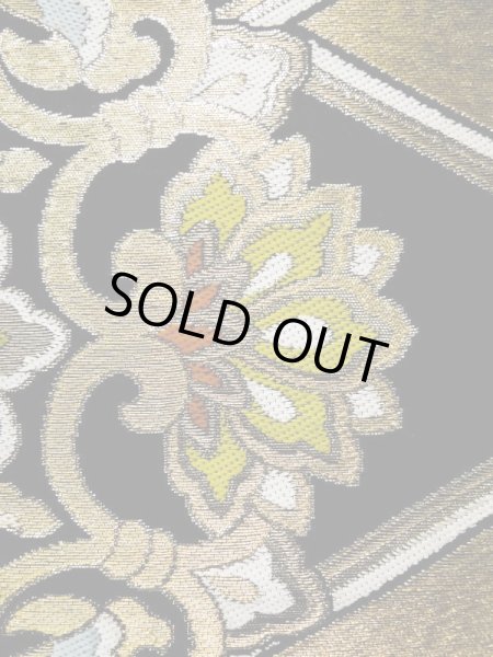 Photo8: L0216W Vintage Japanese Kimono   Black FUKURO OBI sash Flower Silk. (8)