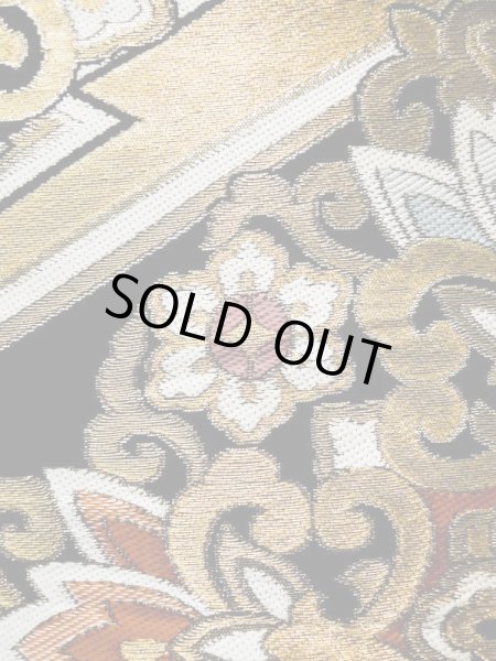 Photo10: L0216W Vintage Japanese Kimono   Black FUKURO OBI sash Flower Silk. (10)