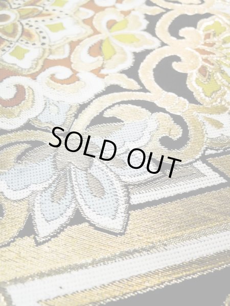 Photo11: L0216W Vintage Japanese Kimono   Black FUKURO OBI sash Flower Silk. (11)