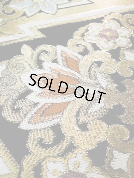 Photo12: L0216W Vintage Japanese Kimono   Black FUKURO OBI sash Flower Silk. (12)