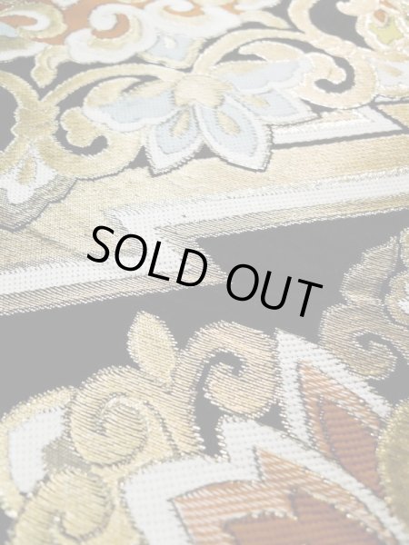 Photo13: L0216W Vintage Japanese Kimono   Black FUKURO OBI sash Flower Silk. (13)