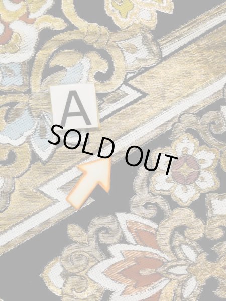 Photo15: L0216W Vintage Japanese Kimono   Black FUKURO OBI sash Flower Silk. (15)