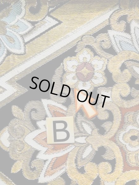 Photo16: L0216W Vintage Japanese Kimono   Black FUKURO OBI sash Flower Silk. (16)