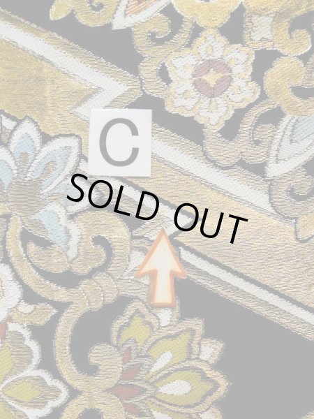 Photo17: L0216W Vintage Japanese Kimono   Black FUKURO OBI sash Flower Silk. (17)