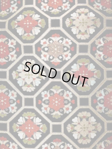 Photo3: L0216X Vintage Japanese Kimono   Black FUKURO OBI sash Flower Silk. (3)