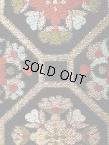 Photo7: L0216X Vintage Japanese Kimono   Black FUKURO OBI sash Flower Silk. (7)