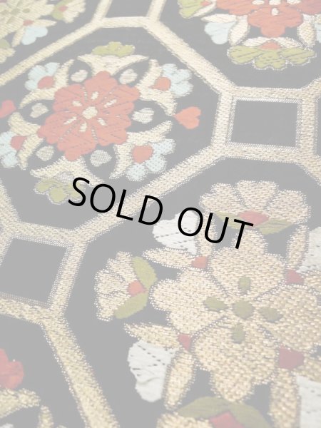 Photo8: L0216X Vintage Japanese Kimono   Black FUKURO OBI sash Flower Silk. (8)