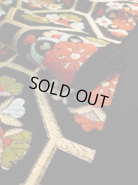 Photo10: L0216X Vintage Japanese Kimono   Black FUKURO OBI sash Flower Silk. (10)