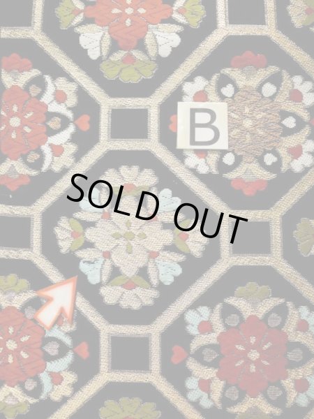 Photo12: L0216X Vintage Japanese Kimono   Black FUKURO OBI sash Flower Silk. (12)