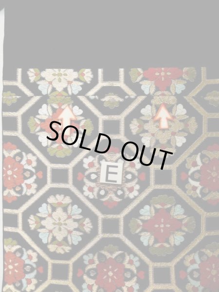 Photo16: L0216X Vintage Japanese Kimono   Black FUKURO OBI sash Flower Silk. (16)