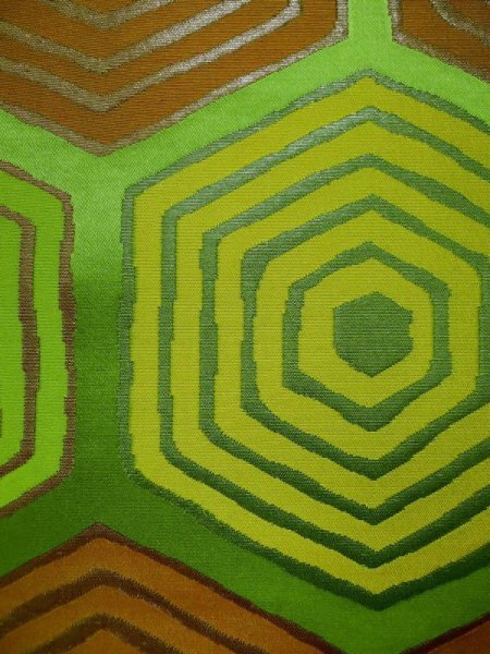 Photo7: L0218N Vintage Japanese Kimono   Green FUKURO OBI sash Tortoise-shell pattern― Hexagonal pattern Silk. (7)