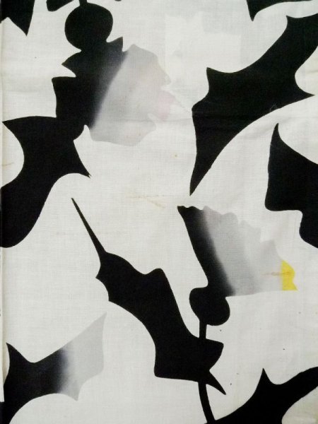 Photo5: L0309H Used Japanese women  Off White YUKATA summer(made in Japan) / Linen. Abstract pattern   (Grade B) (5)