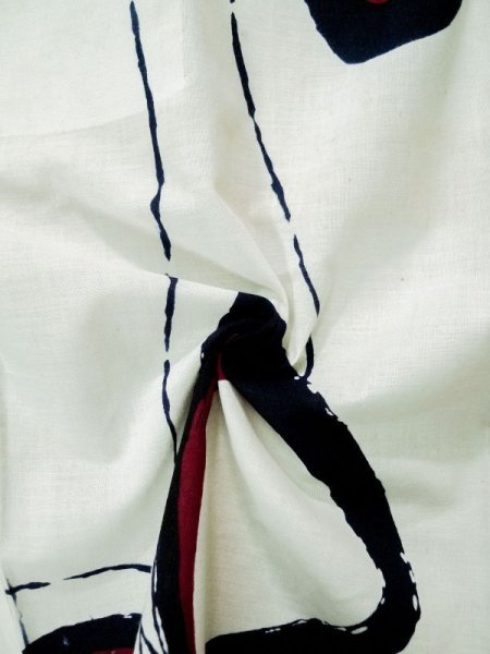 Photo13: L0309L Used Japanese women  Off White YUKATA summer(made in Japan) / Linen. Abstract pattern   (Grade C) (13)