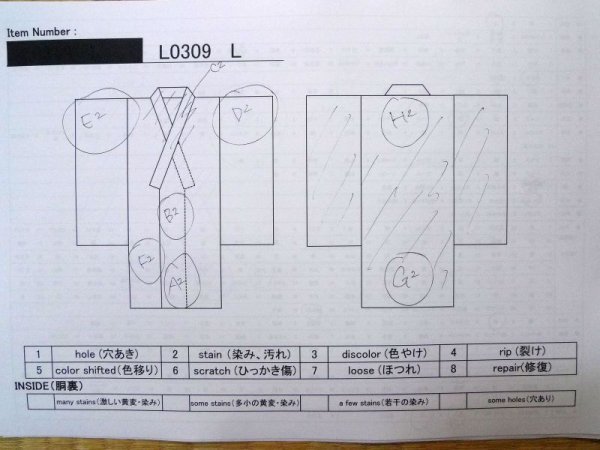 Photo14: L0309L Used Japanese women  Off White YUKATA summer(made in Japan) / Linen. Abstract pattern   (Grade C) (14)