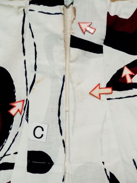 Photo17: L0309L Used Japanese women  Off White YUKATA summer(made in Japan) / Linen. Abstract pattern   (Grade C) (17)