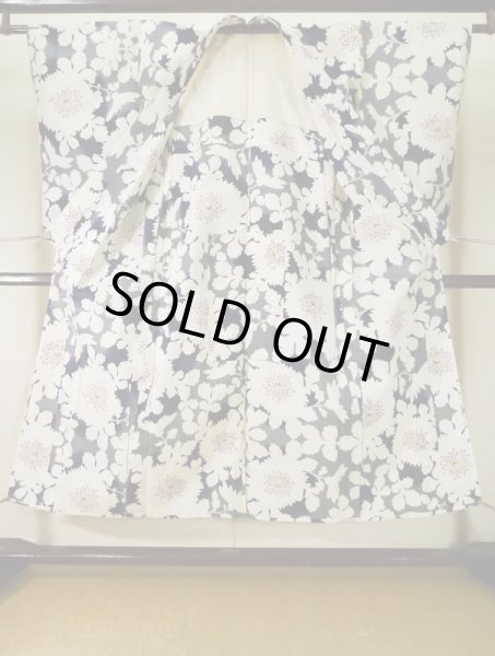 Photo2: L0309M Used Japanese women  Off White YUKATA summer(made in Japan) / Linen. Flower,   (Grade C) (2)