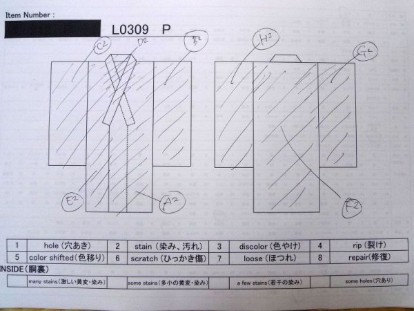 Photo13: L0309P Used Japanese women  Off White YUKATA summer(made in Japan) / Linen. Abstract pattern   (Grade C) (13)