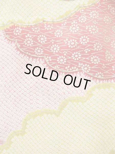 Photo9: L0309R Used Japanese womenSmoky  Green FURISODE long-sleeved / Silk. UME plum bloom,   (Grade B) (9)