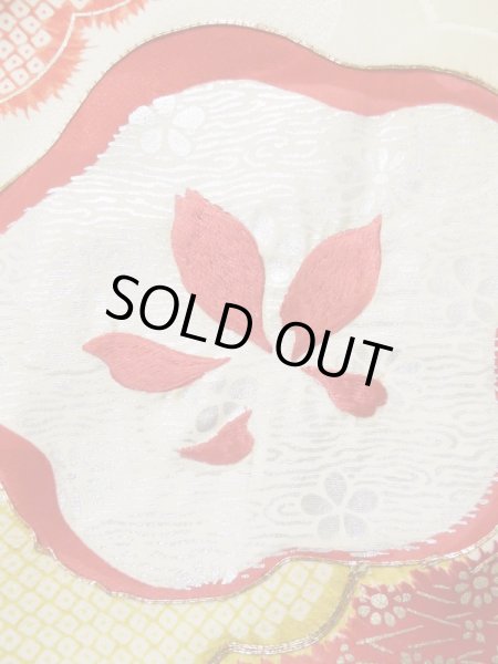 Photo10: L0309R Used Japanese womenSmoky  Green FURISODE long-sleeved / Silk. UME plum bloom,   (Grade B) (10)