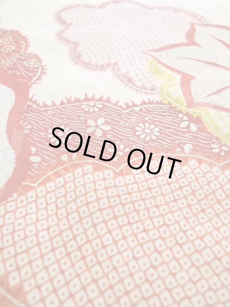 Photo13: L0309R Used Japanese womenSmoky  Green FURISODE long-sleeved / Silk. UME plum bloom,   (Grade B) (13)
