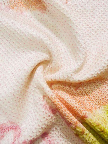 Photo17: L0309T Used Japanese womenSmoky Creamy Kahki FURISODE long-sleeved / Silk. Colud,   (Grade B) (17)