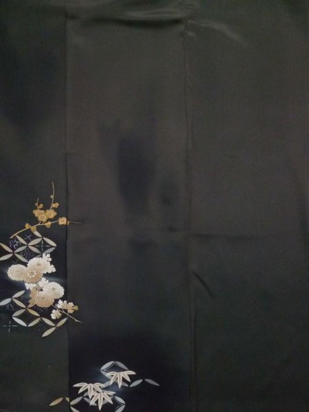 Photo5: L0316B Used Japanese women  Black TOMESODE formal / Silk. SAKURA cherry blossom,   (Grade D) (5)