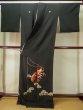 Photo2: L0316C Used Japanese women  Black TOMESODE formal / Silk.  motif: Japanese spiny lobster(rare design), Kotobuki(kanji)  (Grade B) (2)