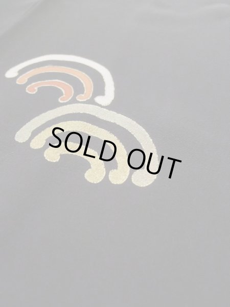 Photo10: L0316C Used Japanese women  Black TOMESODE formal / Silk.  motif: Japanese spiny lobster(rare design), Kotobuki(kanji)  (Grade B) (10)